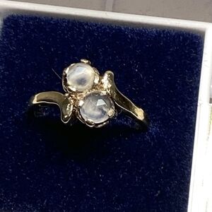 Antique Victorian 10k Y Gold Ring Tu & Moi Faceted Moonstones Size 5.5